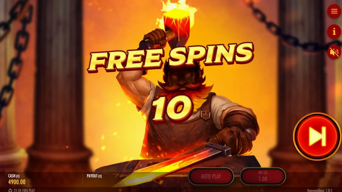 Grade de jogo do slot Hammerblaze com tema de forja vulcânica