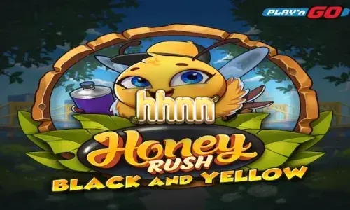 Interface do slot Honey Rush Black and Yellow com grade de favo de mel e luzes neon
