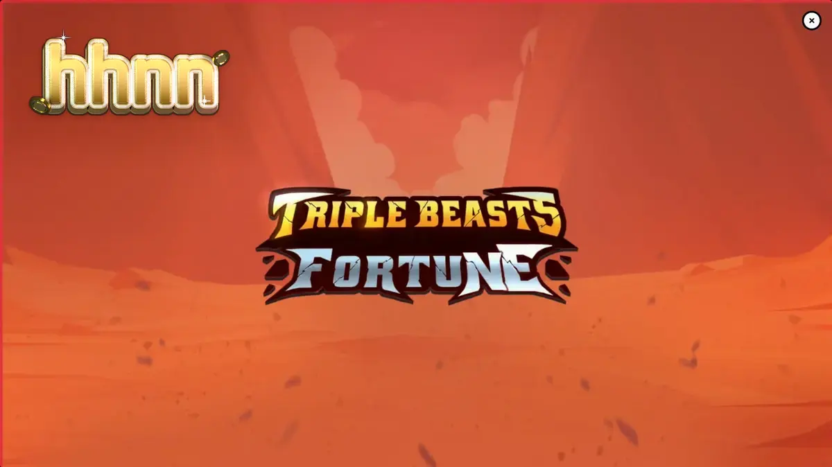 Interface do jogo Triple Beasts of Fortune com totens de animais e cenário de cânion